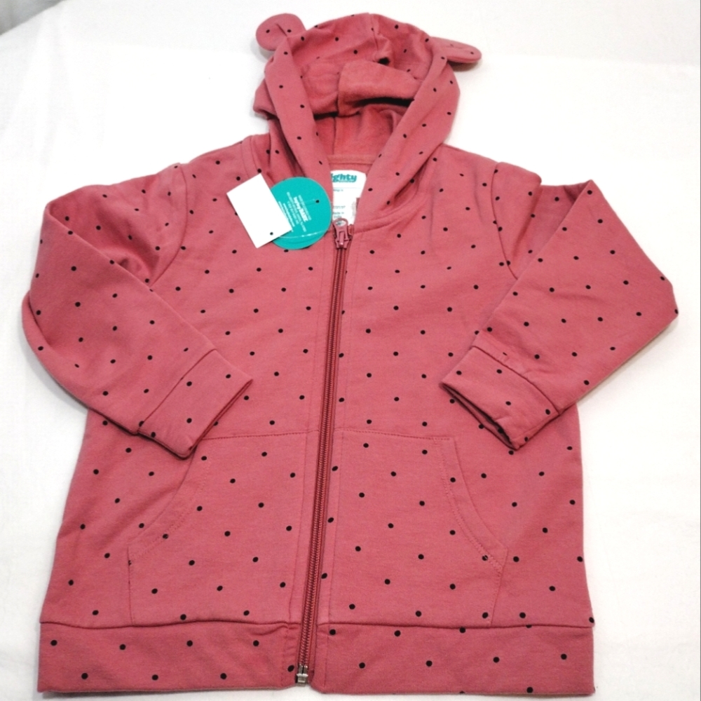 Mighty Goods Dusty Pink Fleece Lined Zip-Up Hoodie With Teddy Ears